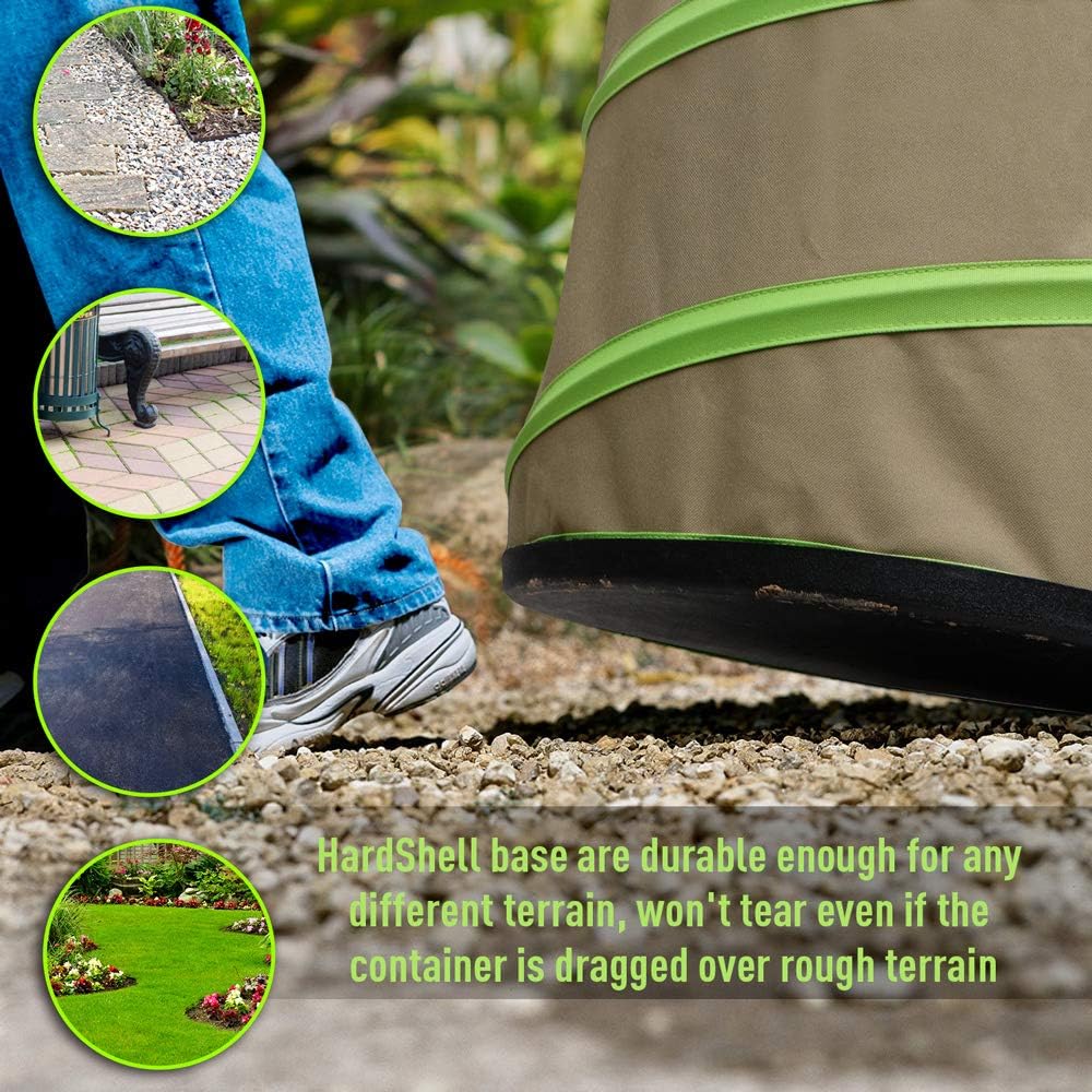 Colwelt Collapsible Garden Bag 47Gallon, Collapsible Leaf Bags with Hard Bottom, Heavy Duty Yard Waste Bag Leaf Bin, Leaf Pop up Trash Can (come with Leaf Scoop, Garden Gloves)