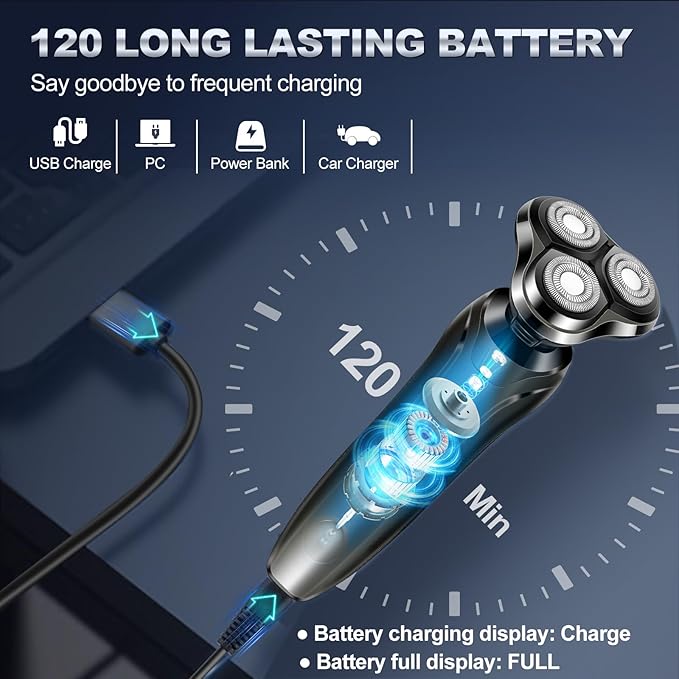 Electric Razor for Men, Men's Rotary Shavers, Waterproof,Wet and Dry Rechargeable Electric Shaver for Men's Faces with a Cordless and Floating Head, Portable Travel Razor,an Ideal Gift for Men