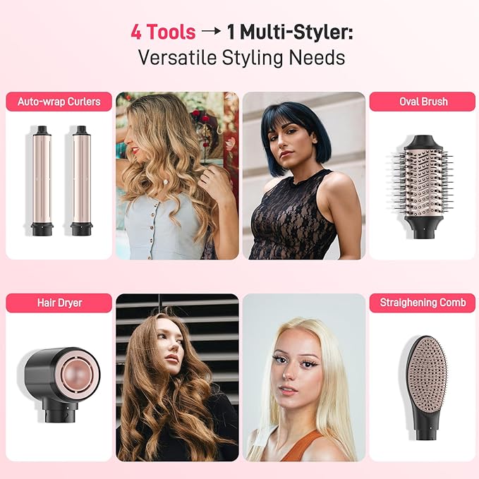 Dual Voltage Hot Air Styler Wrap - 5 in 1 Hair Dryer Brush,Multi Hair Styler, with Fast Drying Blow Dryer, Styling, Straightening & Volumizing