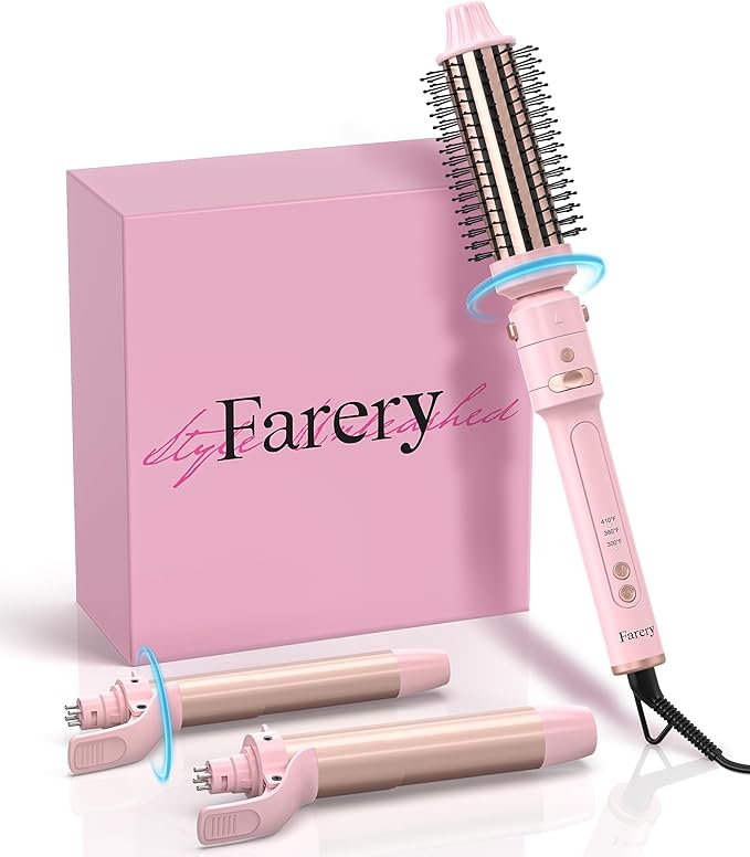FARERY 1/1.25/1.5 inch Rotating Curling Iron Curling Brush Set, Automatic Curling Iron Heated Round Brush for Long Hair, Create Gorgeous Curls & Waves, Adjustable Temperature 300-410℉, Auto Shut-Off