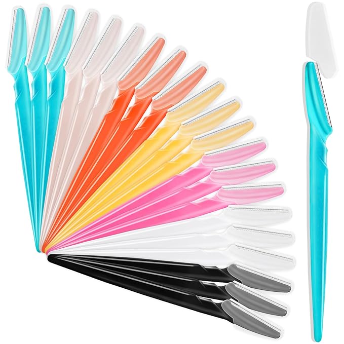 21 Pcs Eyebrow Razors, Face Razors Multipurpose, Exfoliating Dermaplaning Tools, Eyebrow Trimmers Shaver with Safety Cover, Facial Hair Removal for Women Men Body Use (Multicolor)
