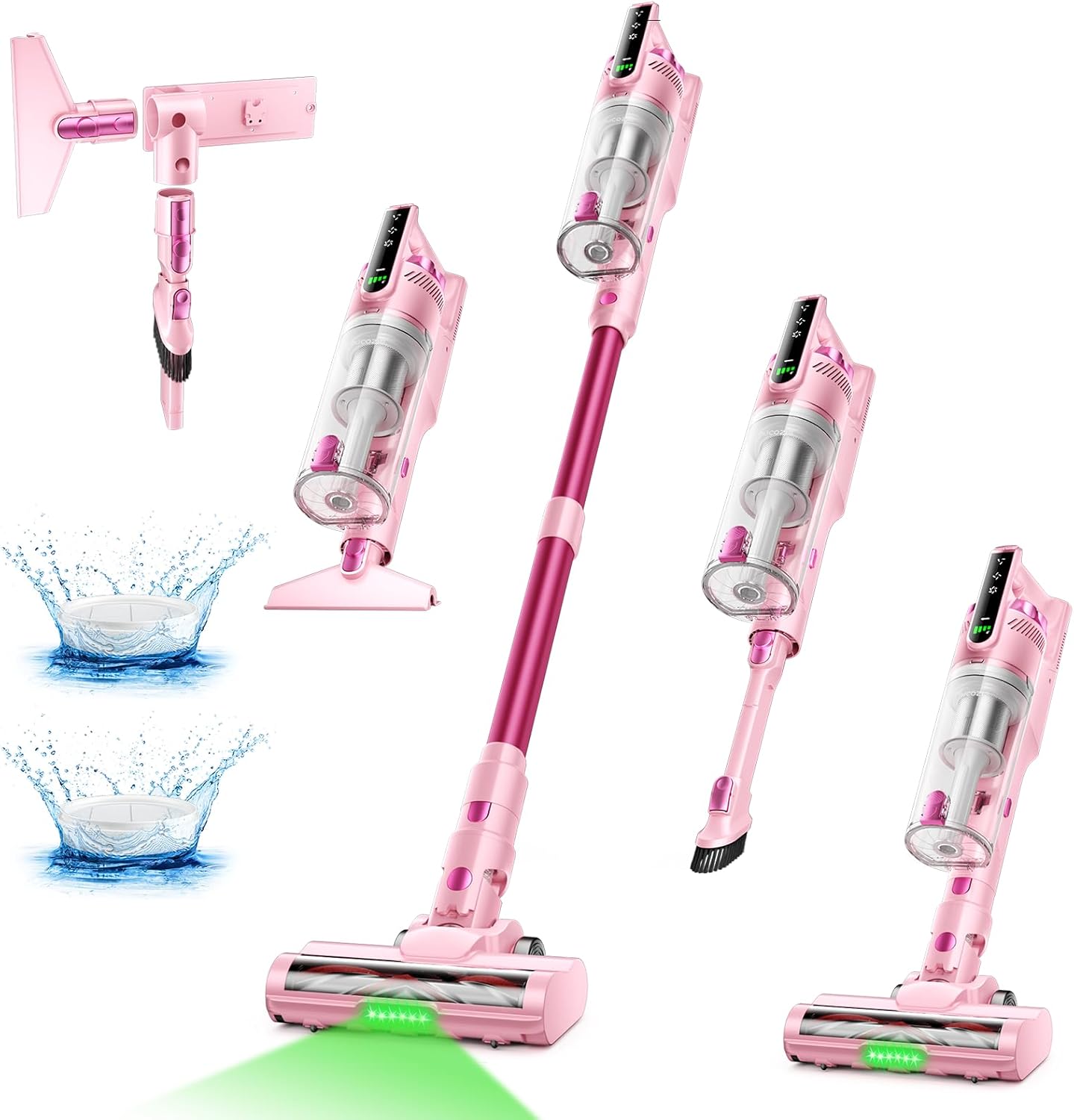 Trucozie Cordless Vacuum Cleaner with Self-Standing, 50 mins Runtime Lightweight Vacuum Cleaner with Powerful Suction, Anti-Tangle Cordless Vacuum Versatile for Hard Floor/Carpet/Pet Hair,Pink