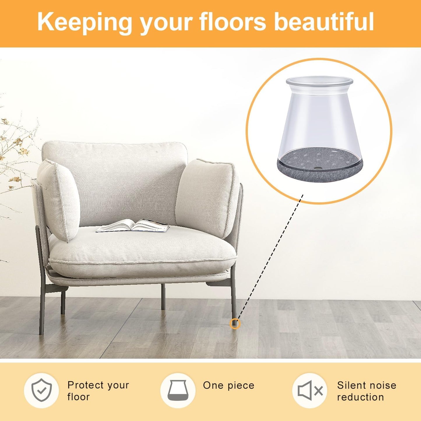 16 Pcs Chair Leg Protectors for Hardwood Floors, Silicone Felt Furniture Leg Cover Pad for Protecting Floors from Scratches and Noise, Smooth Moving，X-Small(Fit Round Diameter：1/2" to 5/16")