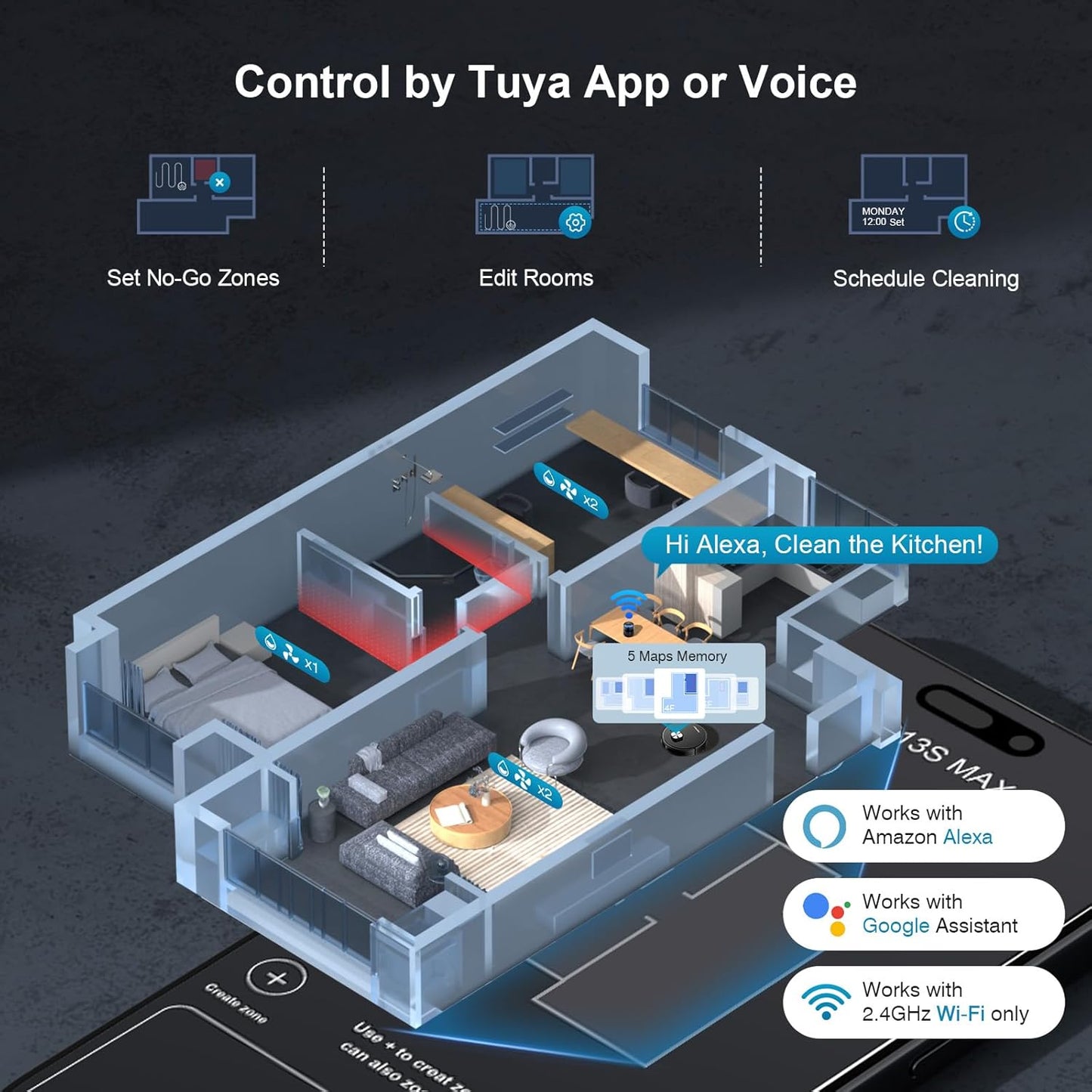 MAMNV Robot Vacuum and Mop, 11500 Pa Suction, 3-in-1 Robotic Vacuum with Smart LiDAR Navigation, 70 Day Self-Emptying,160 Min Runtime,App/Alexa/Voice Control, Ideal for Pet Hair, Carpet & Hard Floor