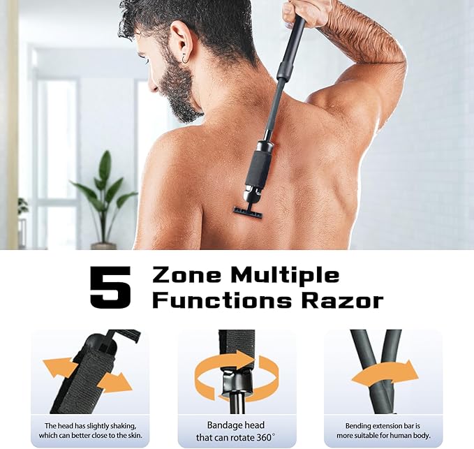 XUNE Safety Razor Extension Handle with Adjustable Length for Leg Razor,Back Shaver for Men,Multi-Function Extension Shaver Handle can be Fitted Lotion Applicator,Hair Brush for Wet or Dry