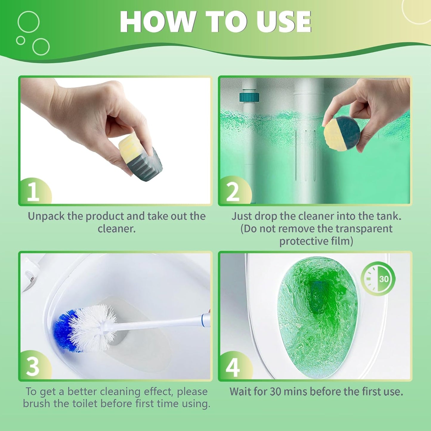 Toilet Bowl Cleaner Tablets, Automatic Toilet Bowl Cleaners, Long-Lasting Toilet Tabs Drop in Tank for Deodorizing & Descaling, Green & Yellow, 20 Packs