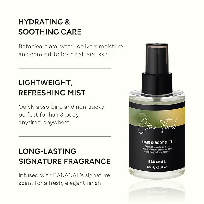 Korean Hair & Body Mist – Botanical Waters & 17 Amino Acids – Sulfate, Paraben & Silicone-Free – Citrus Floral, 125ml / 4.22 fl oz