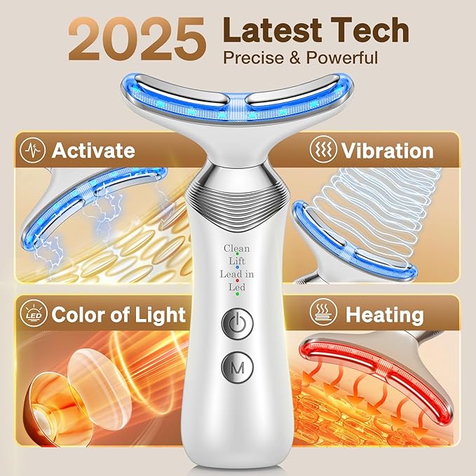 Face and Neck Massager, 7-in-1 Multifunctional Facial Massager Tool with 4 Modes, Portable Facial Skin Care Tools, Beauty Device for Home Travel