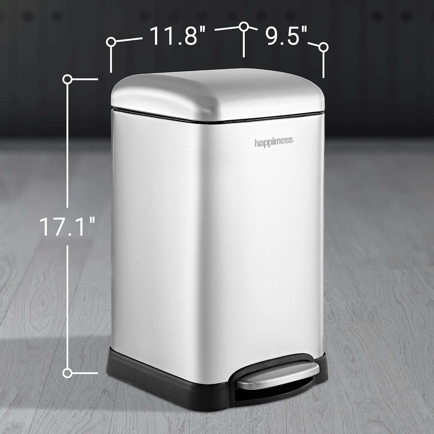 happimess HPM1012A Betty Retro Mini 3.2-Gallon Step-Open Trash Can with Soft-Close Lid, Modern, Minimalistic, Fingerprint Proof for Home, Kitchen, Laundry Room, Office, Bedroom, Bathroom, Chrome