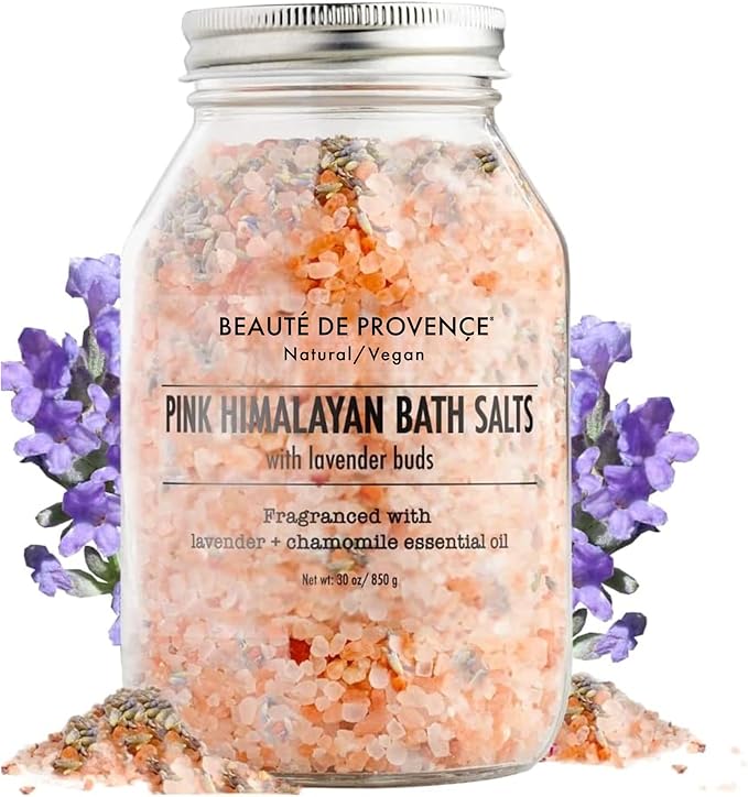 Beaute DE Provence Pink Himalayan Bath Salt with Lavender - 100% Natural Aromatherapy and Relaxation - Lavender Grapefruit Essential Oil Bath Salts for Women Relaxing, Natural & Cleanse
