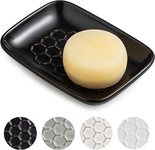 Gomakren Soap Dish for Shower, Bar Soap Holder, Ceramic Soap Dishes for Bar Soap, Halloween Sponge Holder Soap Saver Soap Tray for Bathroom Kitchen Sink, 5.5 Inch, Black