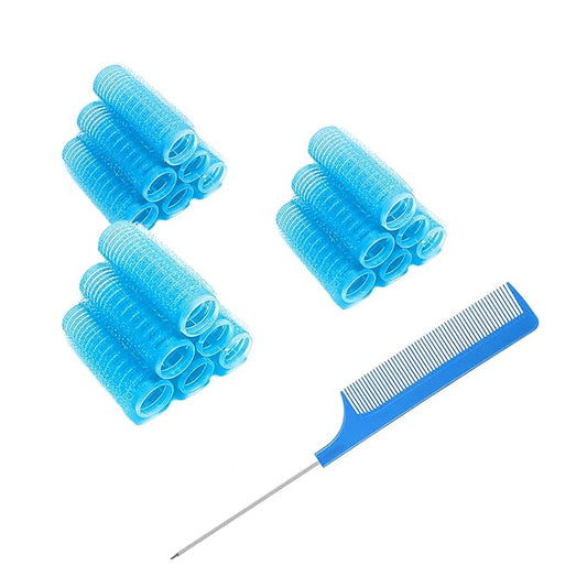 18PCS Self Grip Small Hair Curlers Heatless Roller Hair Curlers Pro Salon Hairdressing Curler DIY Curly Hairstyle Hair Rollers Tools Rat Tail Comb for Women Medium Short Hair(Light Blue)