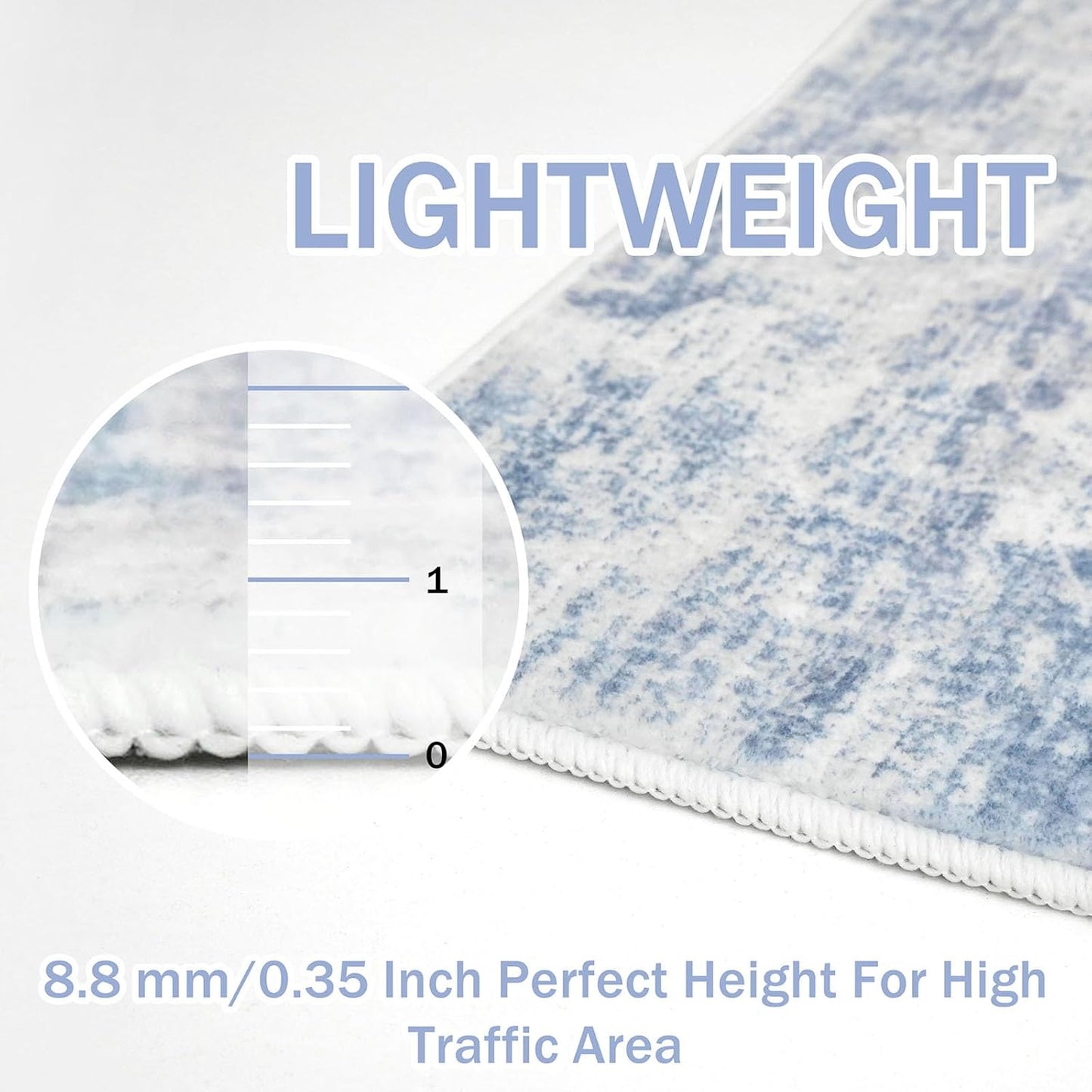 IOHOUZE Abstract Area Rug 3x5 Ft Washable Rugs for Entryway Indoor, Non Slip Kitchen Rug Printed Faux Wool Throw Rugs, Indoor Door Mat for Door Entrance Foyer Living Room, Light Blue White