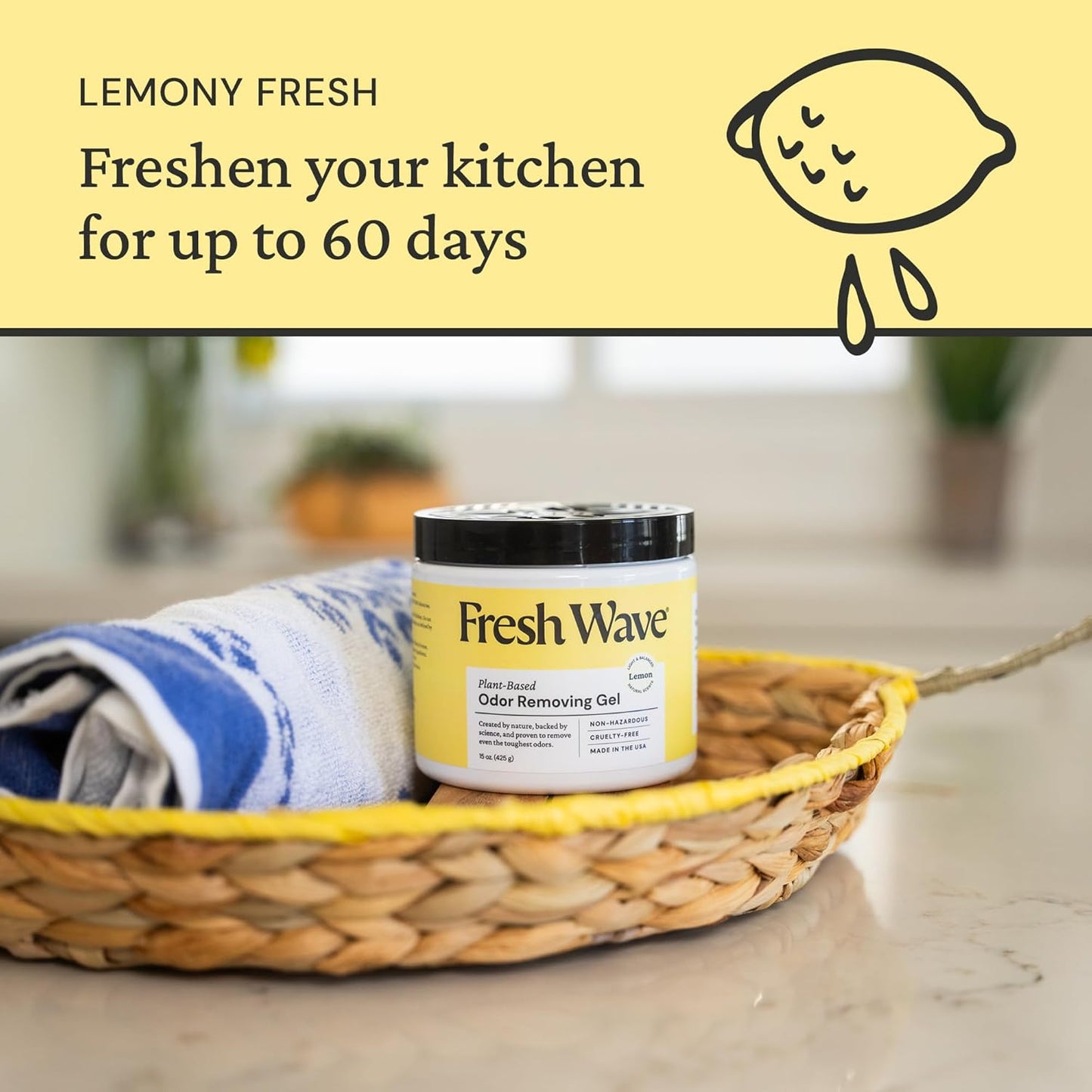 Fresh Wave Lemon Odor Removing Gel, 15 oz. | Odor Absorbers for Home | Safer Odor Relief | Natural Plant-Based Odor Eliminator | Every 15 oz. lasts 30-60 Days | For Cooking, Trash & Pets
