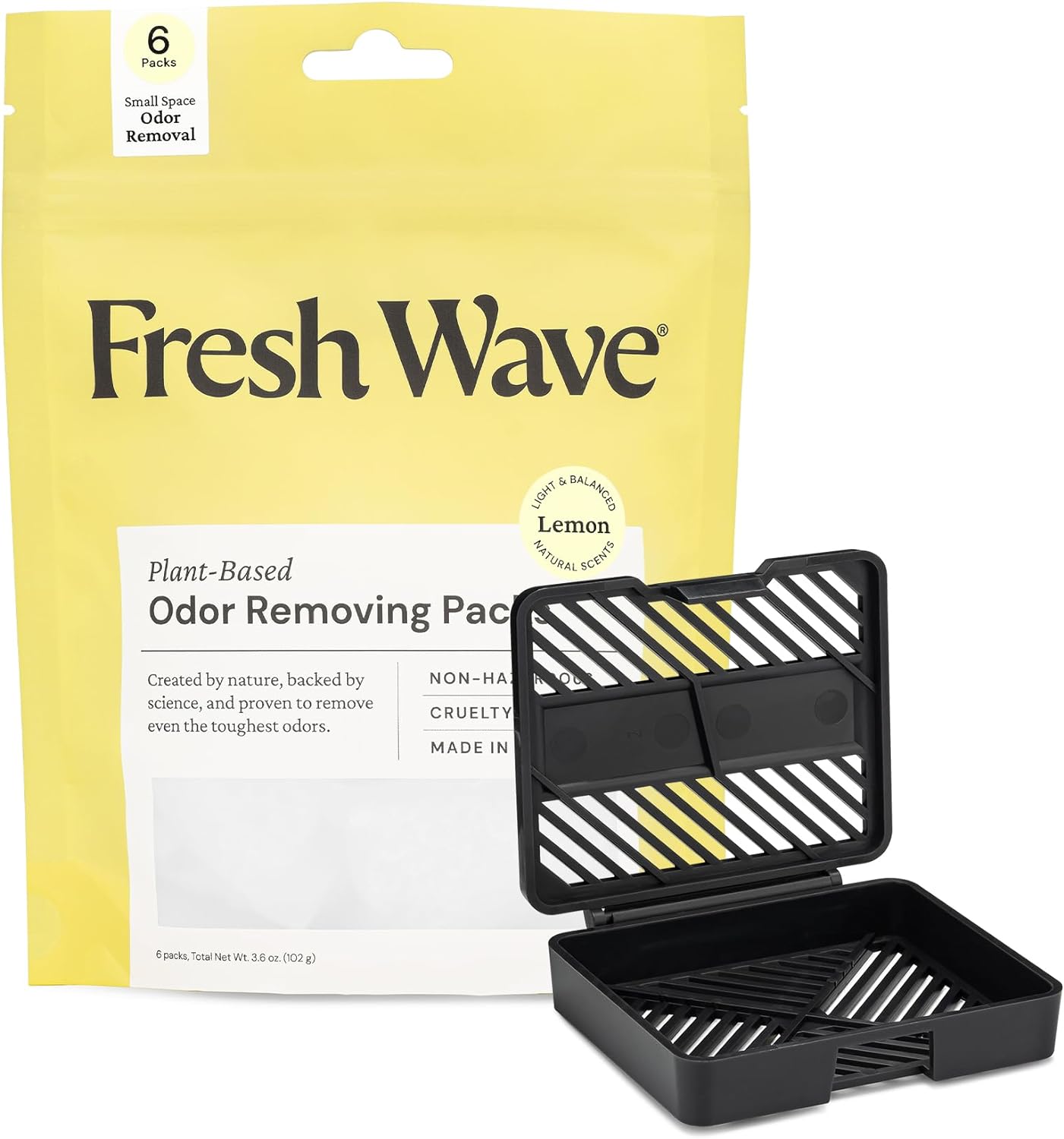 Fresh Wave Lemon Odor Eliminating & Deodorizing Packs | Bag of 6 & Fresh Pod Case | Safer Odor Relief for Small Spaces | Natural Plant-Based Odor Eliminator | Odor Absorbers for Home