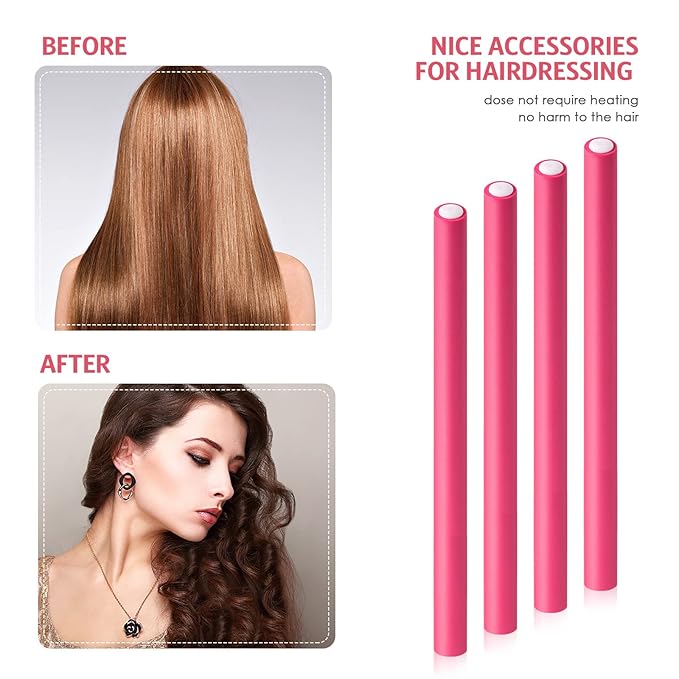 WILLBOND 60 Pieces Flexible Curling Rods Hair Curlers Rollers Twist Flexi No Heat Rods Rollers for Long Short Hair Women(0.6 x 9.5 Inch,Red)