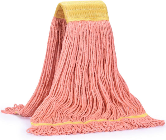 Matthew Cleaning Commercial Mop Head Replacement, 5 Inch Wide Headband, Looped End Cotton Blend String Wet Mops for Floor Cleaning, 18 oz Medium, 1-Pack Orange
