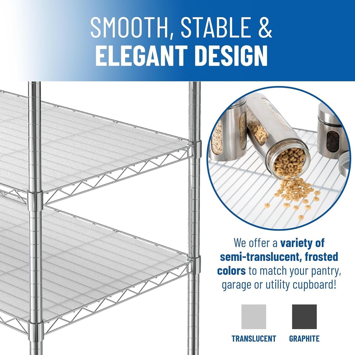 Shelf Liners for Wire Shelf System: Set of 5 in Graphite: 24 x 60 inch: Plastic Wire Shelving Shelf Mats