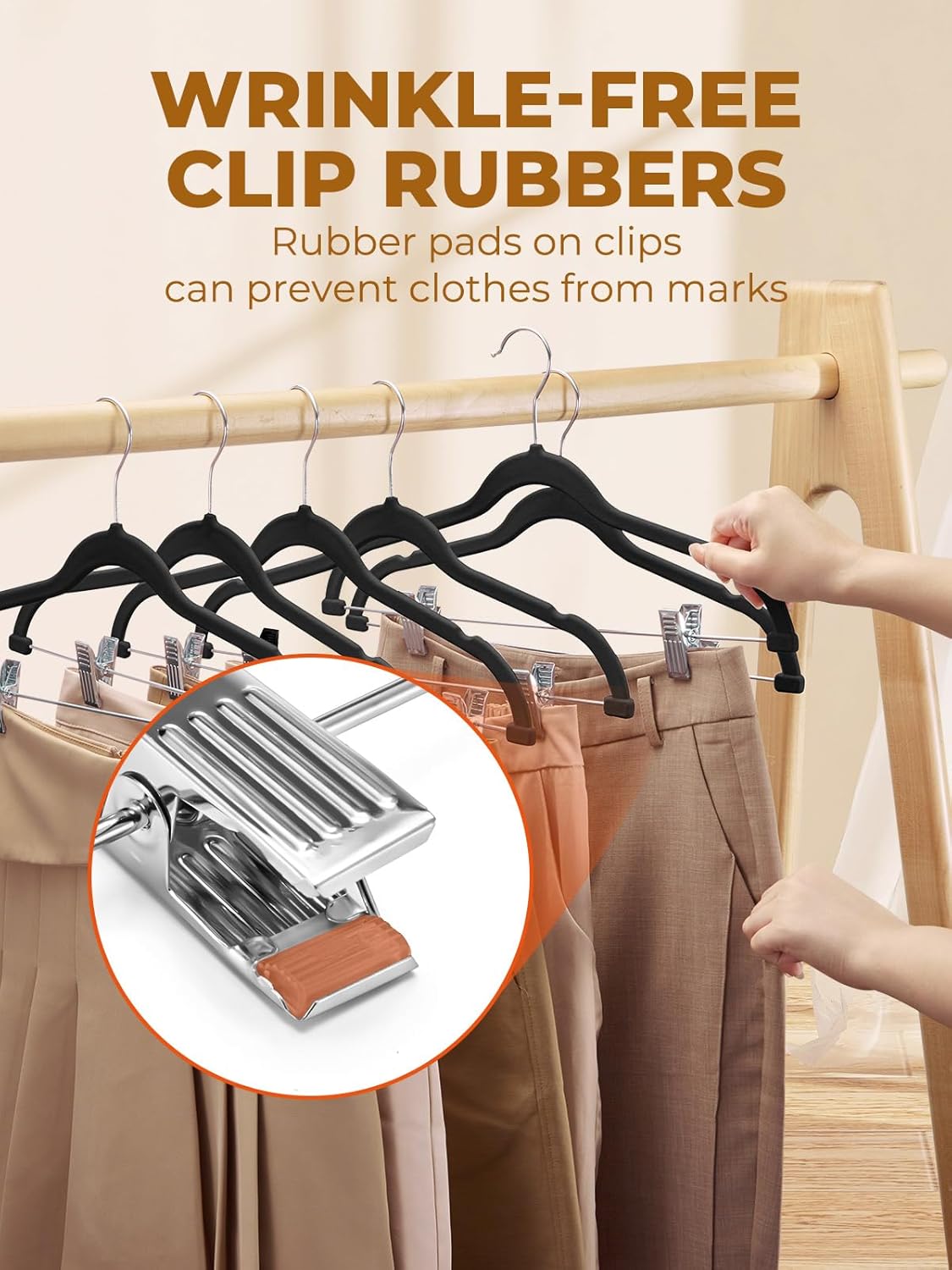 HOUSE DAY Velvet Skirt Hangers 72 Pack, Black Velvet Hanger with Adjustable Clips, Space Saving Slim Pant Hangers, Heavy Duty Non Slip Clip Hanger for Pants, Skirts, Shorts