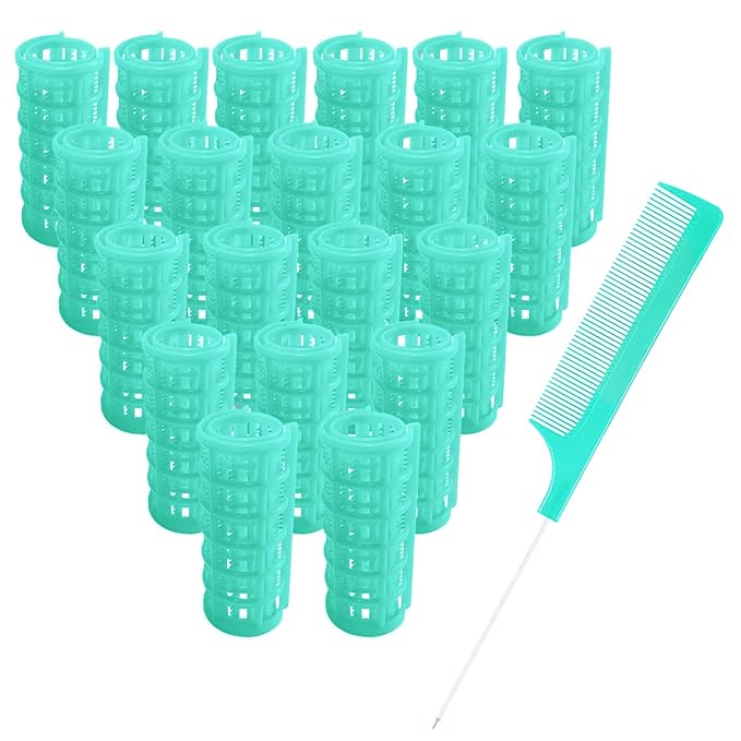 20PCS Plastic Hair Rollers Set 2.5cm/1in Heatless Rollers Hair Curlers Snap on Rollers Self Grip Rollers Hairdressing Curlers Tools for DIY Hairdressing Hair Salon (Green)