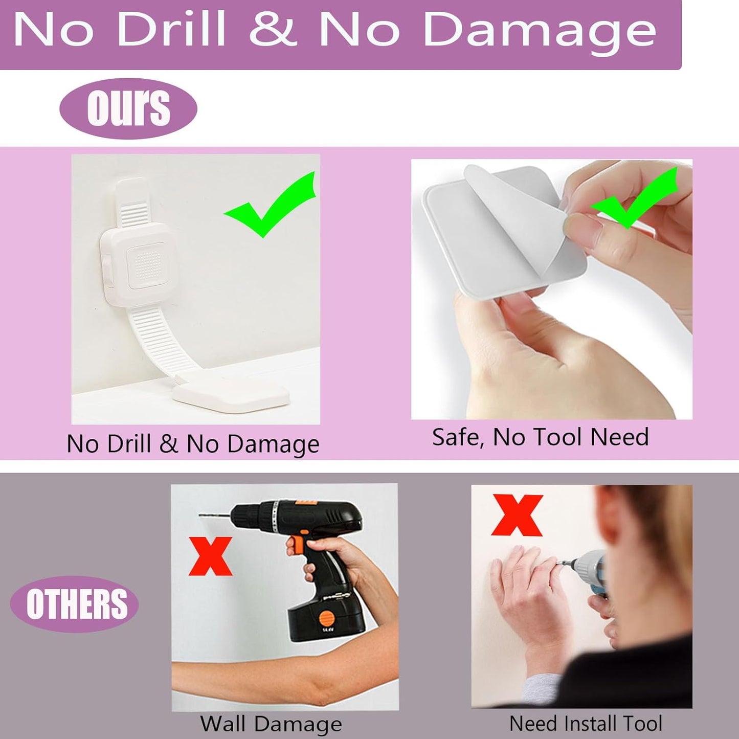 Upgraded No Drill Adhesive Furniture Anchor, Adjustable Anti Tip Furniture Wall Straps for Baby Proofing & Pets, Secure to Playroom, 2Pack