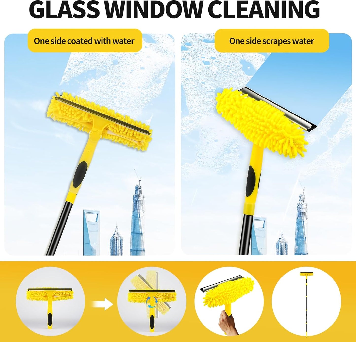 High Ceiling Fan Cleaner Duster for Fans Blades Cleaner with 78.7in Extension Pole Extra Long Handle Cleaning Tool，Reusable Chenille & Microfiber Mop Head for Baseboard Wall Floor Window Glass Wiper