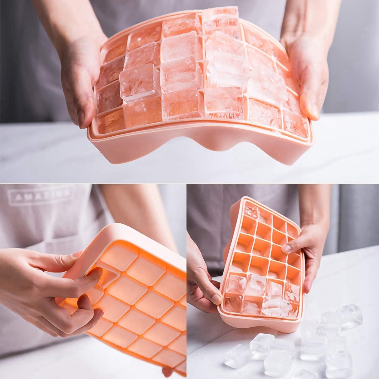Bangp Premium Ice Cube Trays 2 Pack,Easy-Release Silicone Ice Cube Tray,24 Ice Cube Trays for Freezer With Lid,Ice Trays for Freezer, Stackable & BPA Free,for Chilled Food,Whiskey,Cocktail,Drinks