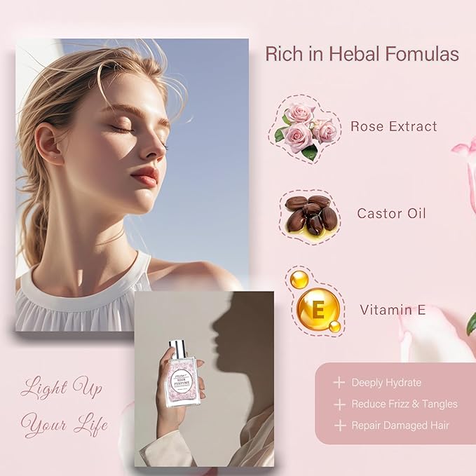 Hair Perfume for Women, Long Lasting Pheromone Perfume, Hair and Body Mist, Romantic Rose Scent, Hydrates and Nourishes, 50ML