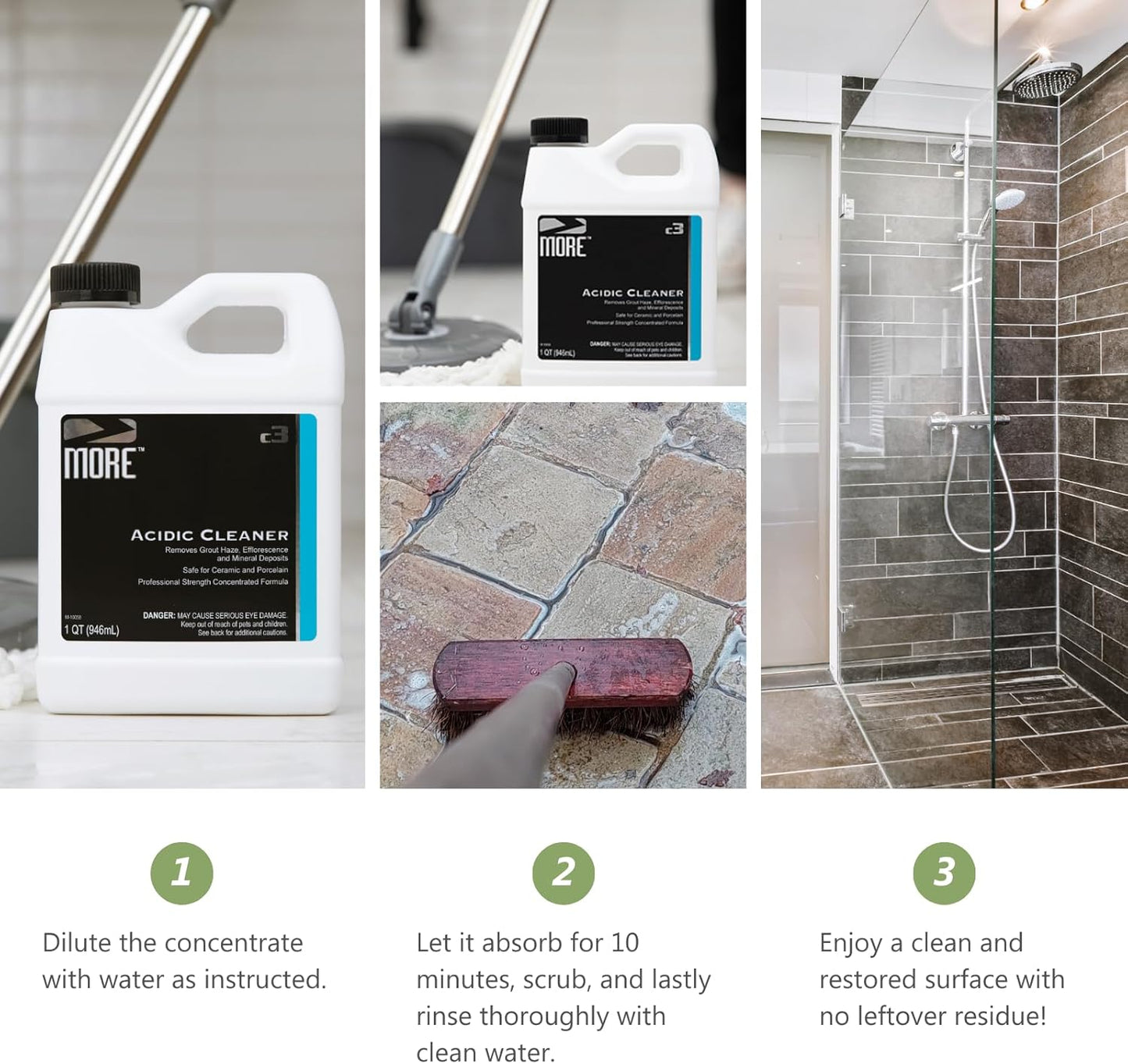 MORE Grout Cleaner for Tile Floors - Acidic Grout Cleaning Solution - Removes Cement-Based Grout Haze, Efflorescence and Mineral Deposits - Quart 32oz