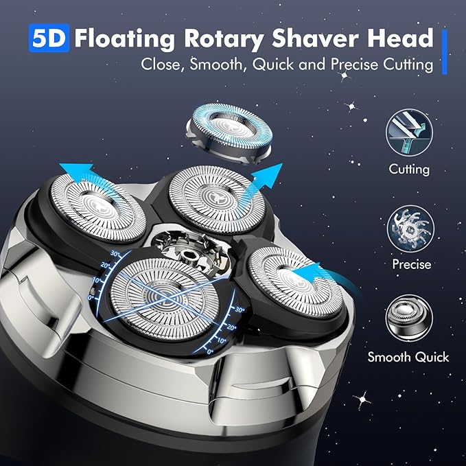 Head Shavers for Bald Men, 5D Magnetic Bald Head shavers Waterproof Mens Head Shaver for Wet/Dry Use, LED Display Electric Razor Type-C Charging, 360°Close Shave for Men