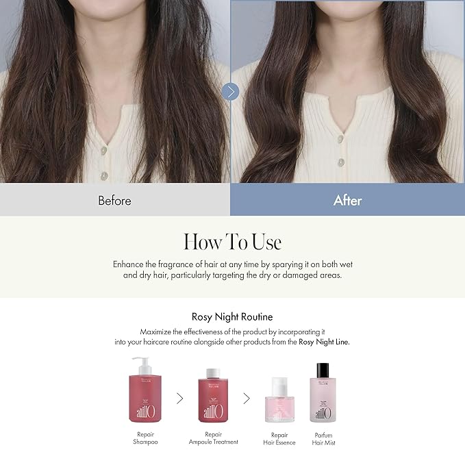 Rosy Night Vegan Hair Perfume Long-Lasting Floral Musky Scented with Damask Rose Extract, Rosehip Oil, Peptide Complex for All Hair Type, Free of Silicone & Parabens (3.38 fl. Oz)