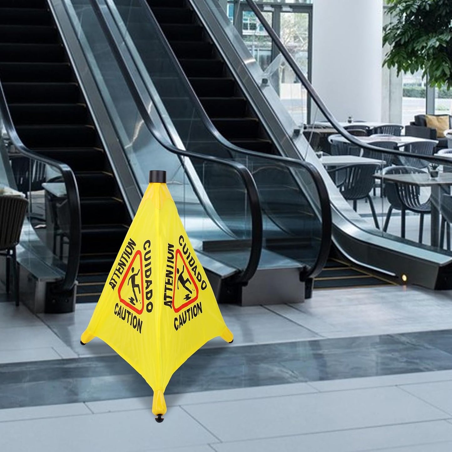 3 Pcs 20 inch Pop up Wet Floor Sign with Storage Tube, Wet Safety Signs Commercial Caution Safety Cone Pop up Caution Sign for Commercial Stores Grocery Restaurant Restroom Office