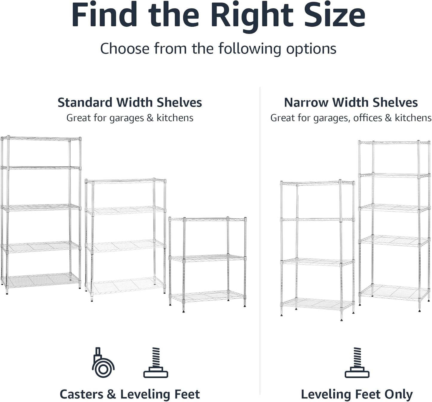 Amazon Basics 4-Shelf Adjustable Heavy Duty Steel Wire Rack Storage Shelving Organizer for Kitchen, Garage, 36" L x 14" W x 54" H, Chrome Silver
