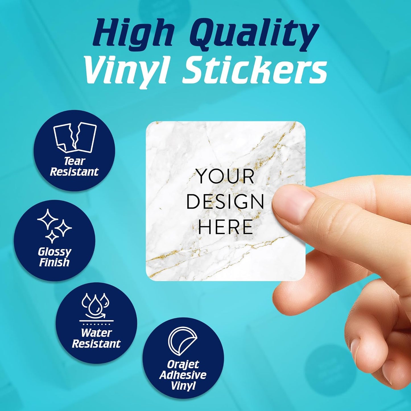100 Custom Vinyl Stickers - Upload Your own Image, Text, Design, Logo - Personalized Logo Labels for Handmade, Packaging, Bottle, Jars, Candle, Brand Stickers (Gold Marble, 1.5x1.5 Square)