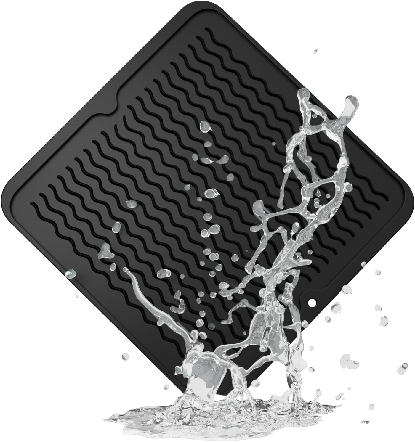 ZLR Silicone Dish Drying Mat for Kitchen Counter, Eco-Friendly Fast Dry Dish Mat, Easy Clean Multi Usage Drying Matt, Heat Resistant Trivet, 12" x 12" Middle, Black