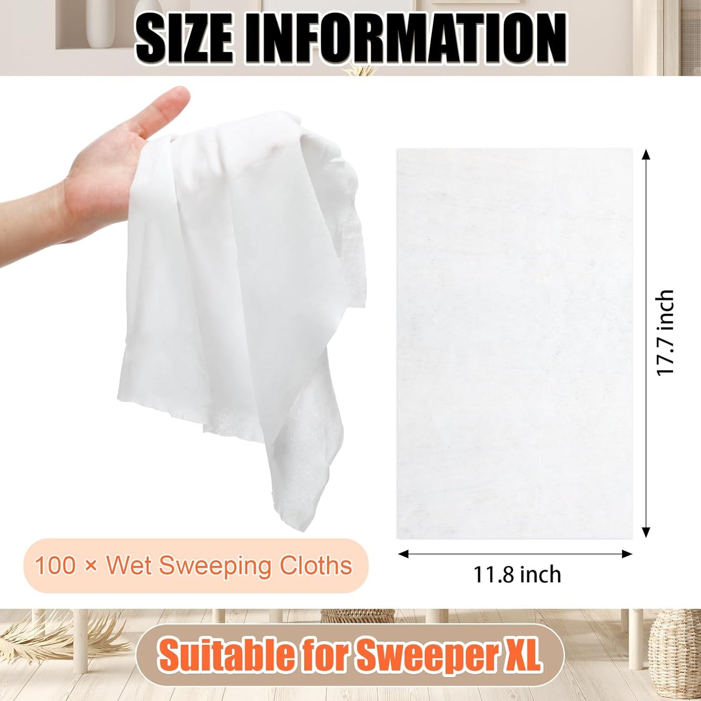 100 Counts Sweeper Wet Mopping Cloths 17.7 x 11.8'' X Large Wet Mop Pads Refills XL Disposable Floor Wipes Duster for Sweeping Scrubbing Cleaning Dry Wood Hardwood Tile