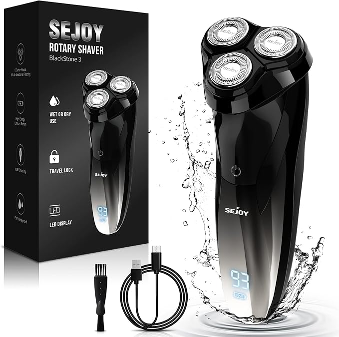 Electric Razor for Men, Mens Electric Shavers, Rechargeable Wet & Dry Electric Razor Shaving Machines, Pop Up Trimmer for Travel Home, Rechargeable,LED Display,IPX7 Waterproof, Black