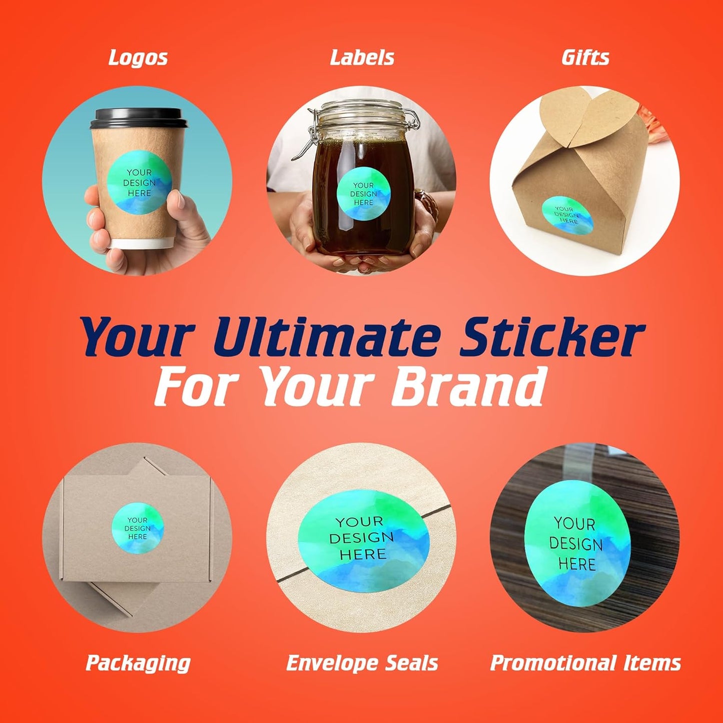100 Custom Vinyl Stickers - Upload Your own Image, Text, Design, Logo - Personalized Logo Labels for Handmade, Packaging, Bottle, Jars, Candle, Brand Stickers (Blue Green, 2x2)