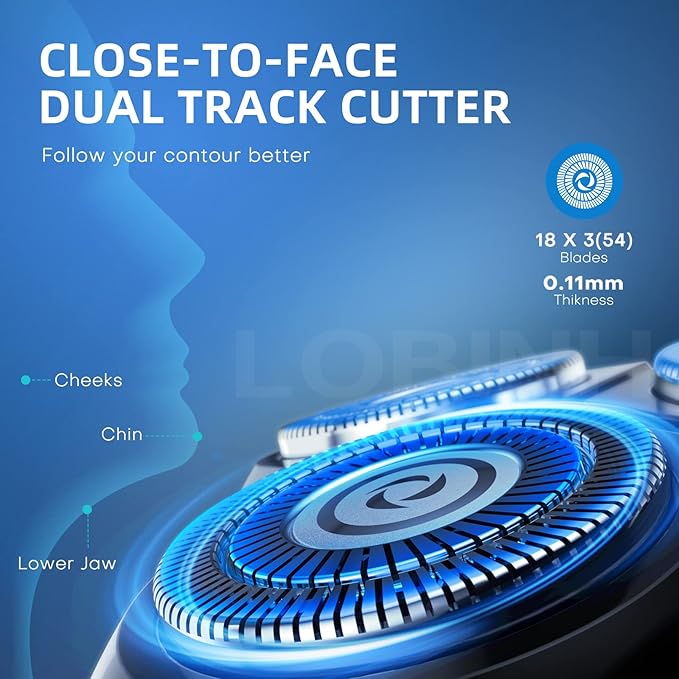 Men's 3D Waterproof Electric Shaver, Wet & Dry, Cordless Rotary Razor, Pop-up Trimmer, 1 Hour Fast Charge, 4D Floating Head