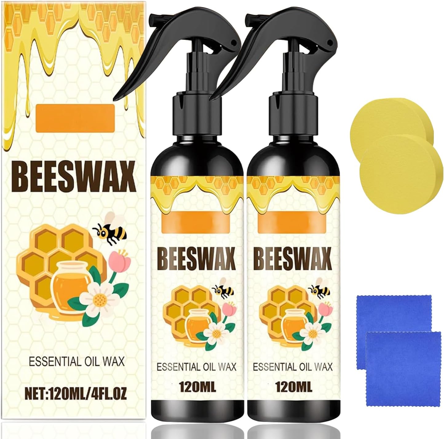 2PCS Beeswax Spray,Natural Furniture Polish,Beeswax Spray Cleaner, Wood Polishing for Furniture,Living Rooms,Kitchens,Tables, Cabinets