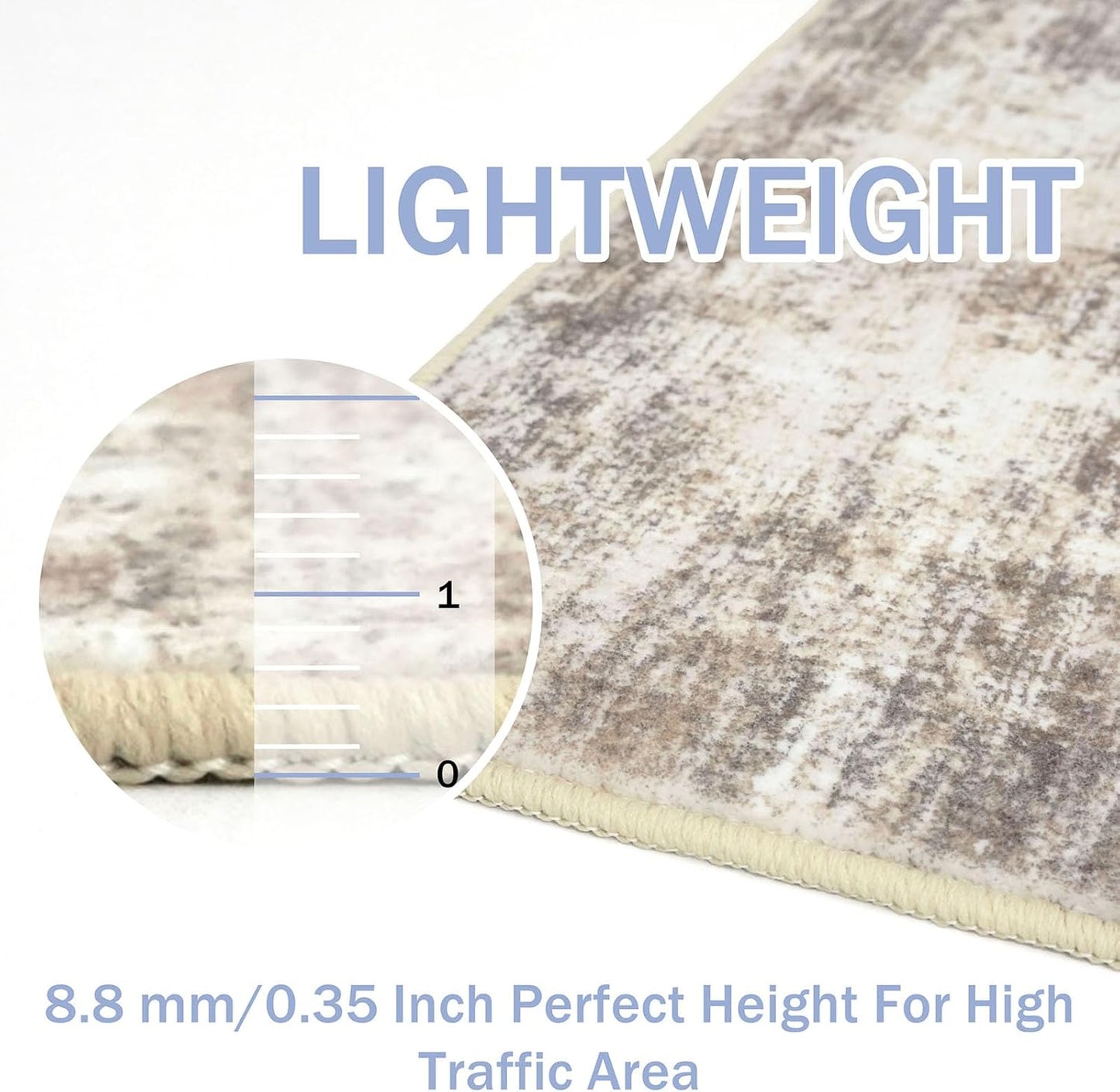 IOHOUZE Abstract Round Area Rug 6 Ft Washable Circle Rugs Large Round Rug Non Slip Thin Soft Circle Rugs, Printed Faux Wool Floor Carpet for Bedroom Living Room Dining Room Nursery, Beige Brown