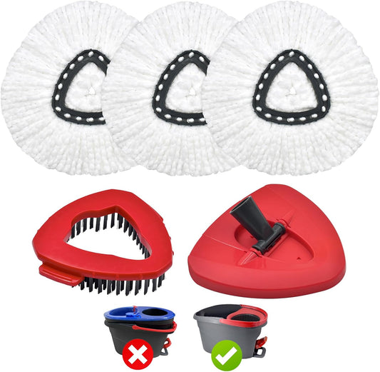 Mop Heads Replacements for Ocedar, Spin Microfiber Mop Replace Head for O-Cedar EasyWring 1 Tank System Mop Refills, Include 3 Pack Mop Heads, 1 Scrub Brush & 1 Base Combo