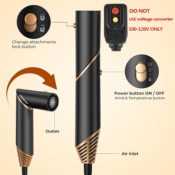 6 in 1 Hair Dryer Brush, Foldable Blow Dryer Brush with Wrap Curler, Detachable Air Hair Styler Curling, Drying,Volumizing, Straightening, Negative Ionic Hair Dryer with Diffuser, Hair Styling Tools