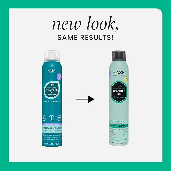 HASK Tea Tree Revitalizing Dry Shampoo Duo (4.3oz-Qty 2) & Tea Tree Revitalizing Deep Conditioner Packette, Aluminum-Free, Sulfate-Free, Paraben-Free, Color Safe, for All Hair Types