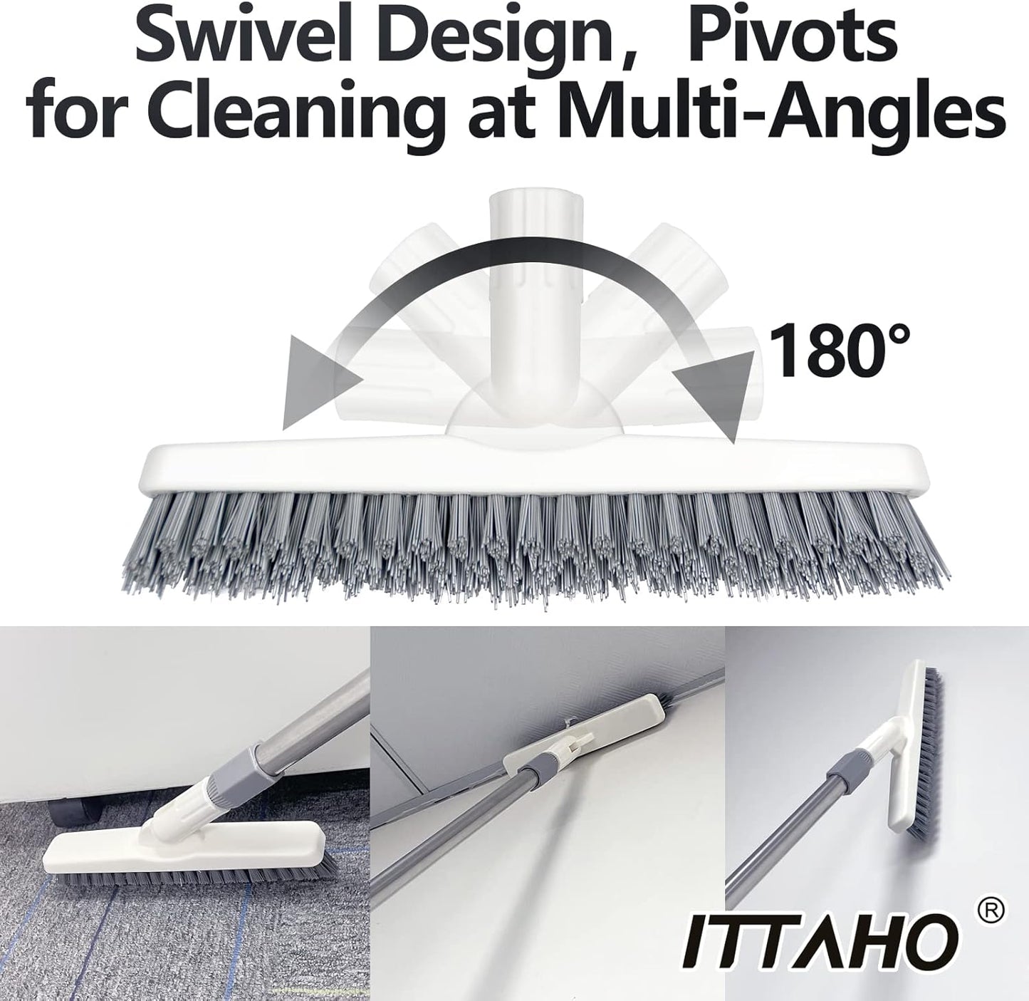 ITTAHO 2 Pack Grout Cleaning Brush with Long Handle, Swivel V-Shape Grout Scrub Brush, Extendable Handle for Tile Floors, Bathroom, Shower, Corner