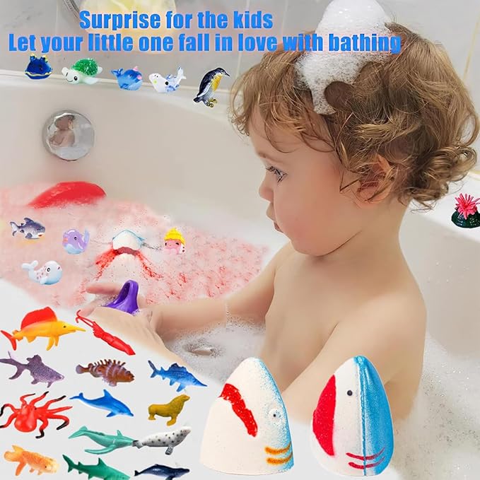 Shark Bath Bombs for Kids with Surprise Inside SEA Animals - Natural and Safe Bath Bombs Gift Set for Girls & Boys - Multicolored Organic Bubble Bath.