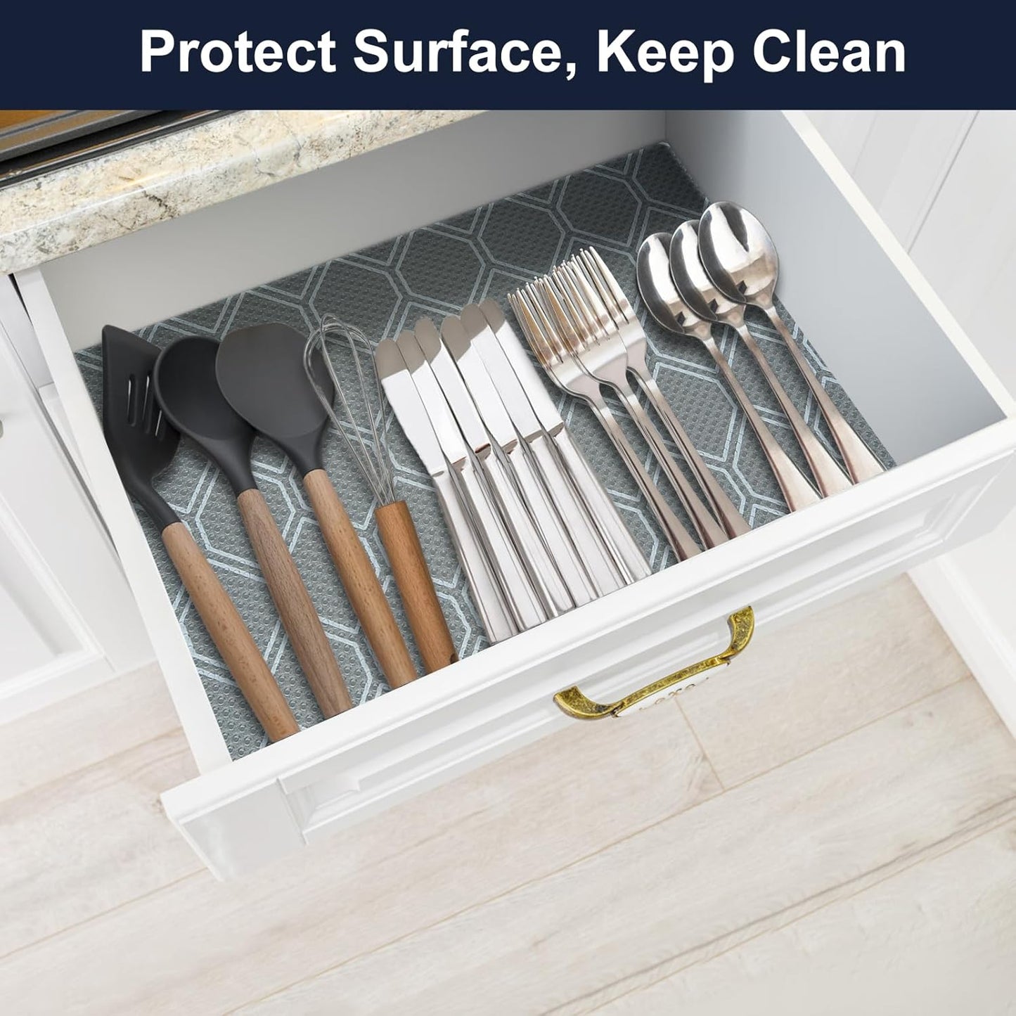 Non Adhesive Shelf Liner, Waterproof Drawer Liners for Kitchen Cabinet Refrigerator, No Slip Bathroom Sink Liners, Cupboard Fridge Liner EVA Place Mat Roll -17.5" x 78.7" Grey