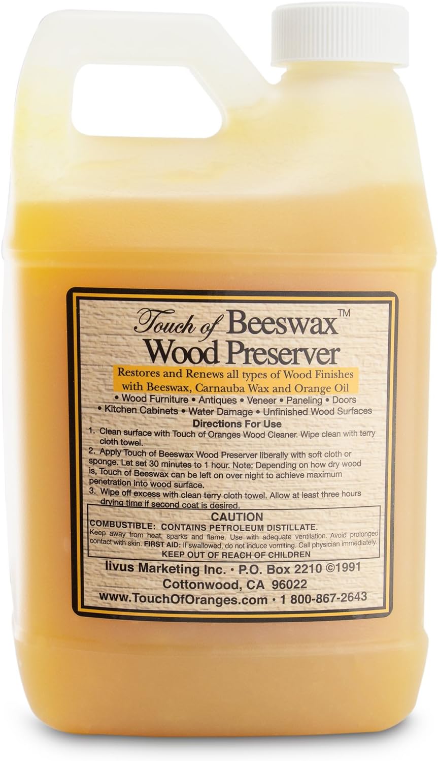 Touch of Beeswax Wood Furniture Polish and Conditioner with Orange Oil. Feeds, Waxes and Preserves Wood Beautifully (64 oz)