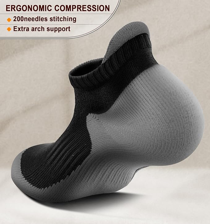BULLIANT Men Running Socks 6Pairs-Ankle Athletic Socks Wicking Cushioned for Men Walking-Arch Compression Support