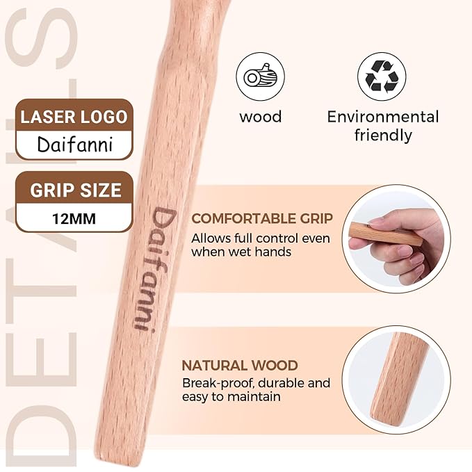 Round Curling Brush for Blow Drying, Wooden Handle Roller Brush with Soft Nylon Bristles, Curling Hair Brush for Wet Hair, Bangs, Beard, Styling